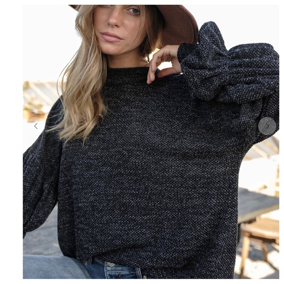 31 Boho Mock Neck Shirring Balloon Sleeve Knit Top - Picture 4 of 4